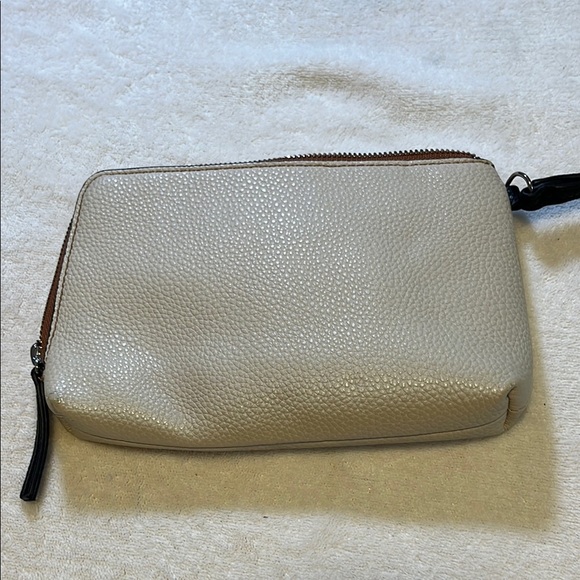 Guess Cream and Brown Clutch Wristlet with Embossed Logo - Picture 4 of 8